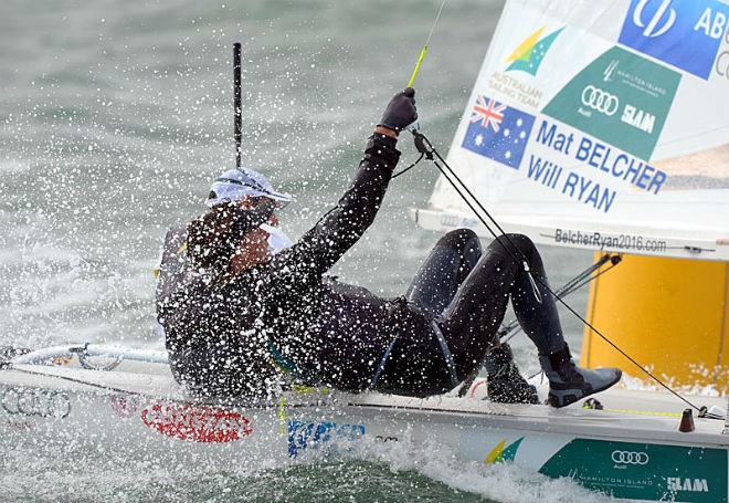 Mathew Belcher and Will Ryan racing at Sail Melbourne  © Jeff Crow/Sail Melbourne http://www.sportlibrary.com.au